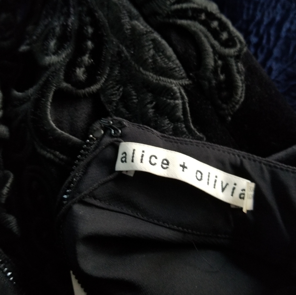 Alice + Olivia Embroidered Lace Velour Dress Size 4 Black - Picture 9 of 10